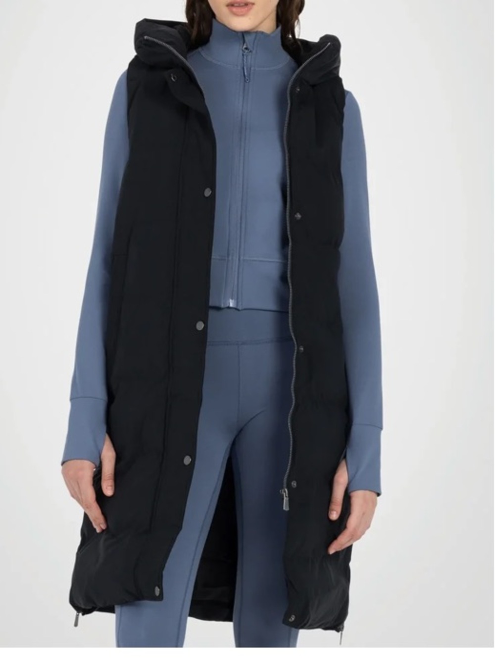 Kyodan Black Long Hooded Puffer Vest